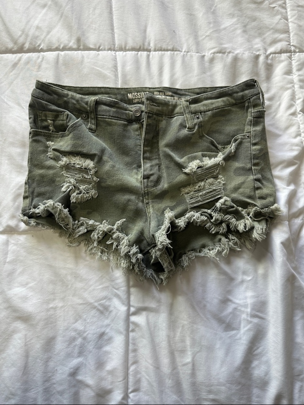 Mossimo Supply Co. Olive Green Distressed Frayed Denim Shorts - Women's